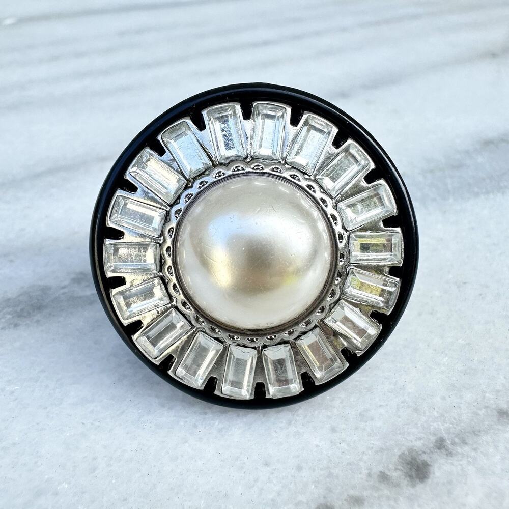 Vintage Faux Pearl Ring Cocktail Chunky Runway Plastic Italian Style 80s 90s 7.5